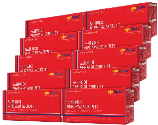 모어네이처 노르웨이 헤링오일 북대서양 북유럽 EPA DHA 오메가11 30캡슐, 10개, 30정 - 쿠팡