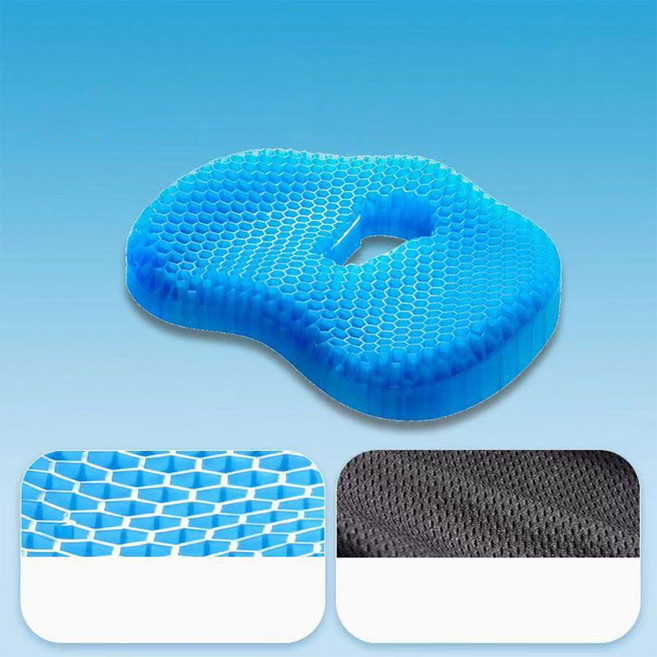 실리콘 벌집방석 엉덩이 방석+ 커버 세트 쿨 통풍 젤리 의자방석 매트, 블랙커버