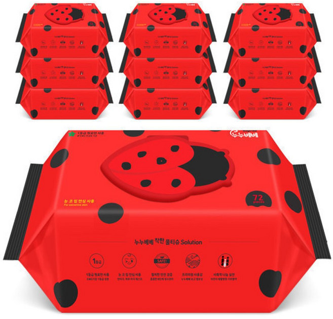 프리미엄 물티슈 벅스레드 캡형 72매 10팩, 65g, 10박스