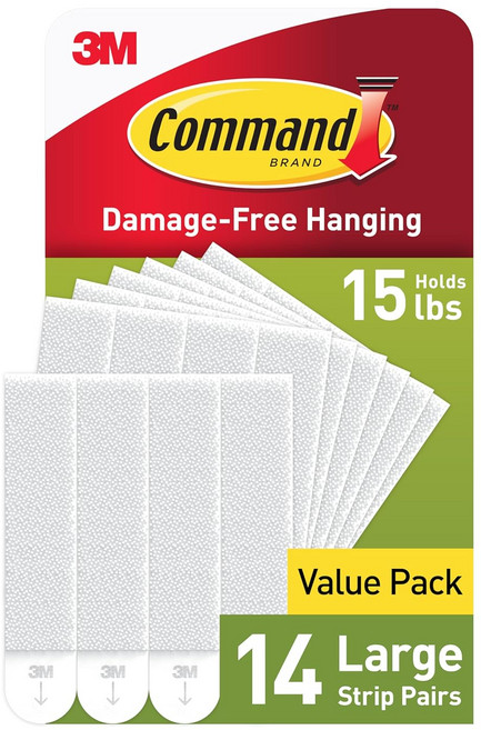 Command 5파운드 대형 그림 걸이 스트립 4쌍28개 손상 없는 홈 데코용 도구 벽걸이 흰색, 14 Pairs