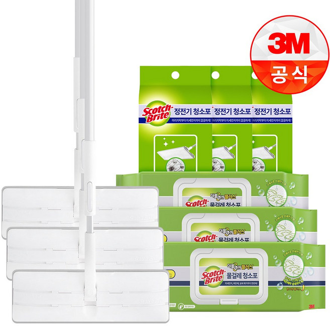 [3M]대형 올터치 더블액션 막대걸레 (물걸레 20매+정전기 10매), 3개