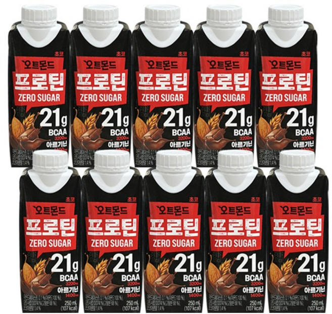롯데 오트몬드 프로틴 제로슈거 초코, 250ml, 10개