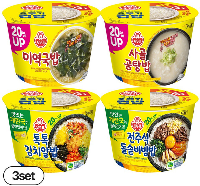 오뚜기 컵밥 4종 3개씩(미역국밥+사골곰탕밥+톡톡김치알밥+돌솥비빔밥), 894g, 3세트