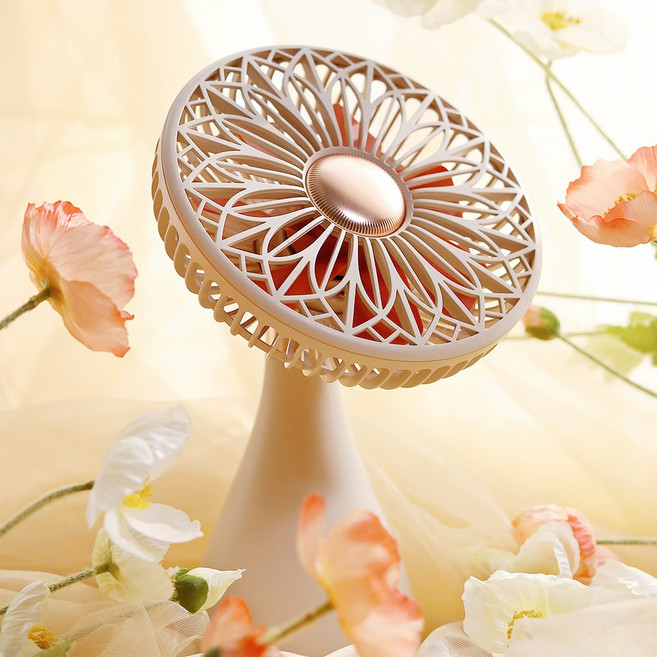소싱 포레스트 무선 충전식 사무실 책상 탁상용 소형 캠핑 미니 자동회전 선풍기 시즌3, 베이지