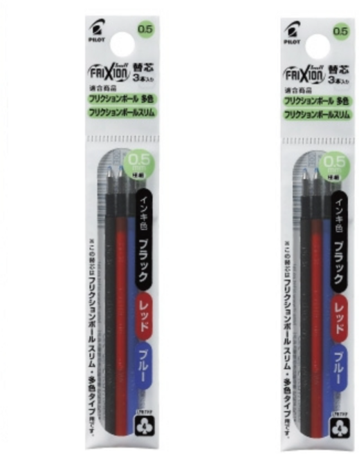 프릭션 슬림 3색 볼펜 0.5mm, 리필심 3색혼합 (3개입), 2개
