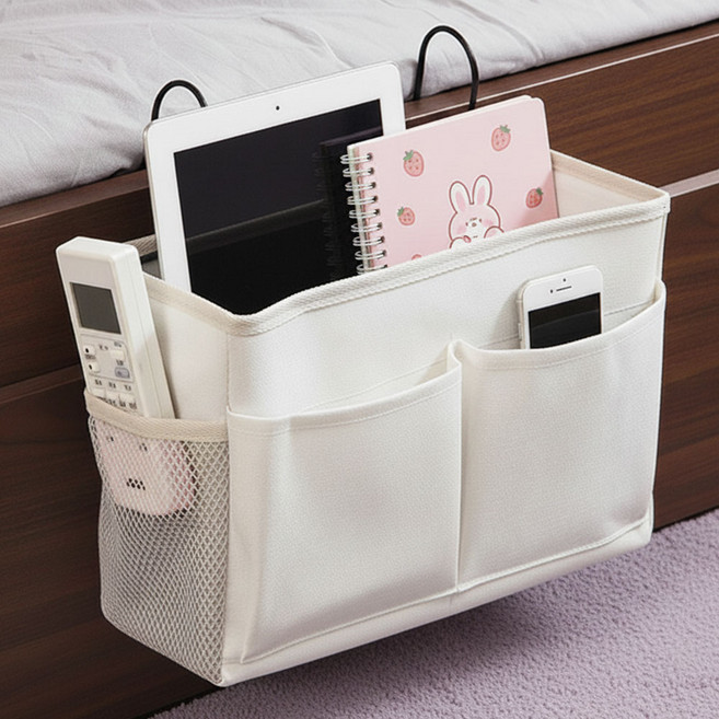 캐지오 침대 옆 헤드 수납함 걸이형 바구니 포켓 리모콘정리함, 1개, 캐지오 엣지 화이트
