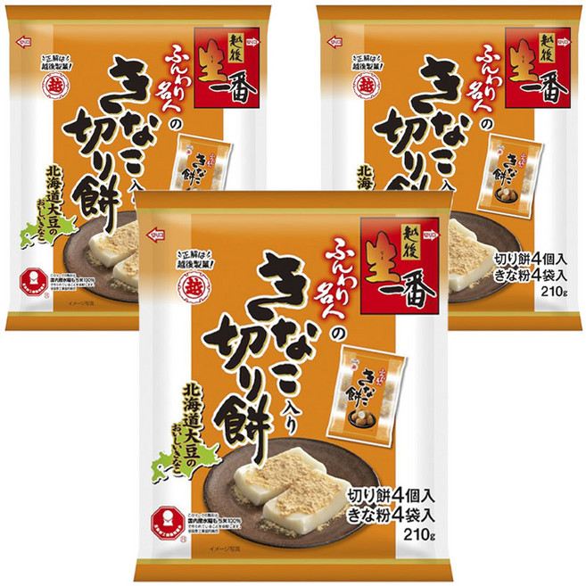 越後製菓 含有黃豆粉的切斷麻糬 4入, 3個, 210g