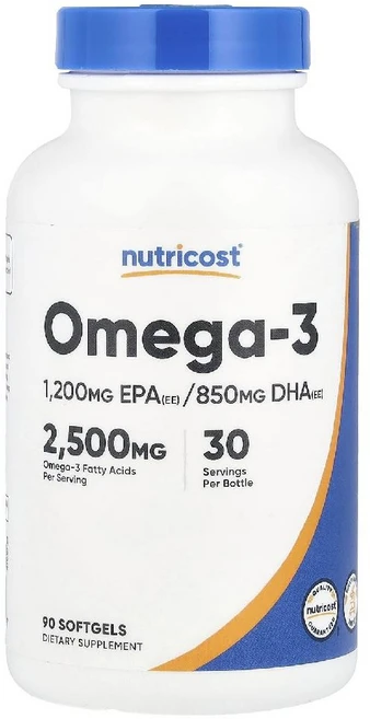 뉴트리코스트 오메가3 2500mg EPA DHA 함유 Omega-3 소프트젤 90정, 1개 - 쿠팡