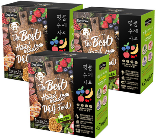 데이스포 명품 수제 과일식단 녹색입홍합 글루코사민 소프트 관절건강 강아지 습식 사료 1kg, 닭, 3개