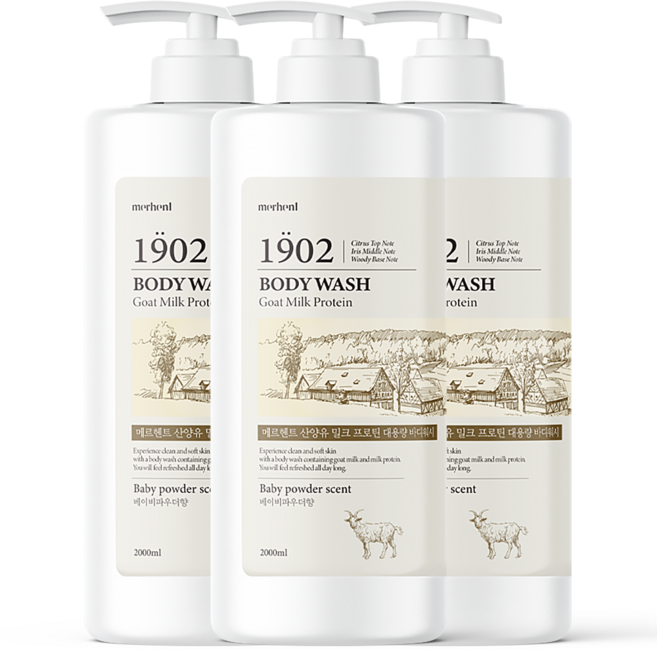 [1+1+1] 메르헨트 산양유 우유 단백질 대용량 바디워시 2000ml 향기좋은 향좋은 향수 바디워시 바디클렌저 남성 남자 군인 여성 여자 추천, 3개, 2L