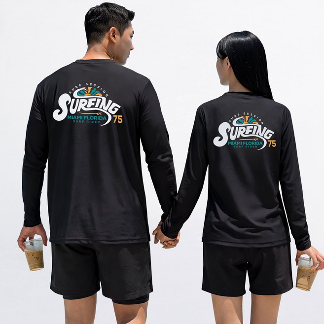 로이몬스터 남녀 프린팅 래쉬가드 상의+반바지 2장 세트 체형커버 빅사이즈/ROYMONSTER