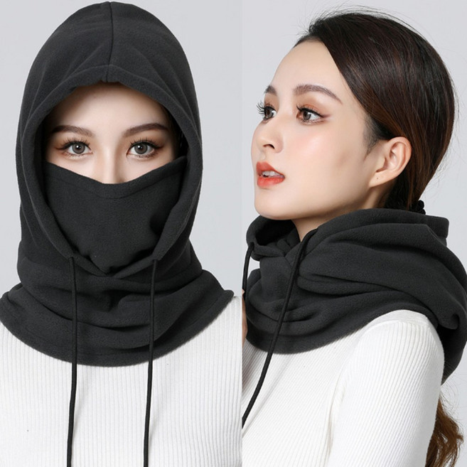 1+1 남녀공용 후드 넥워머 플리스 바라클라바 히트워머 보온 방한워머 후드넥워머, 1세트, 블랙+블랙