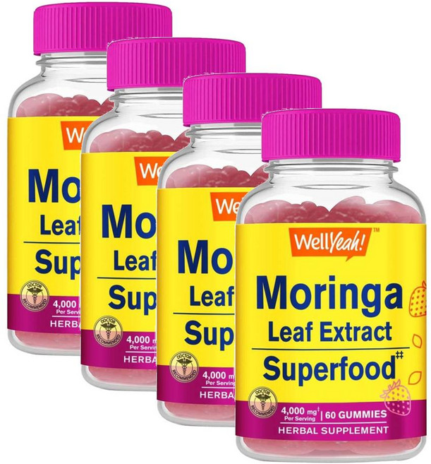 웰예 모링가 잎 추출물 4000mg 슈퍼푸드 구미 딸기맛 WellYeah Moringa Leaves Extract, 4개, 60정