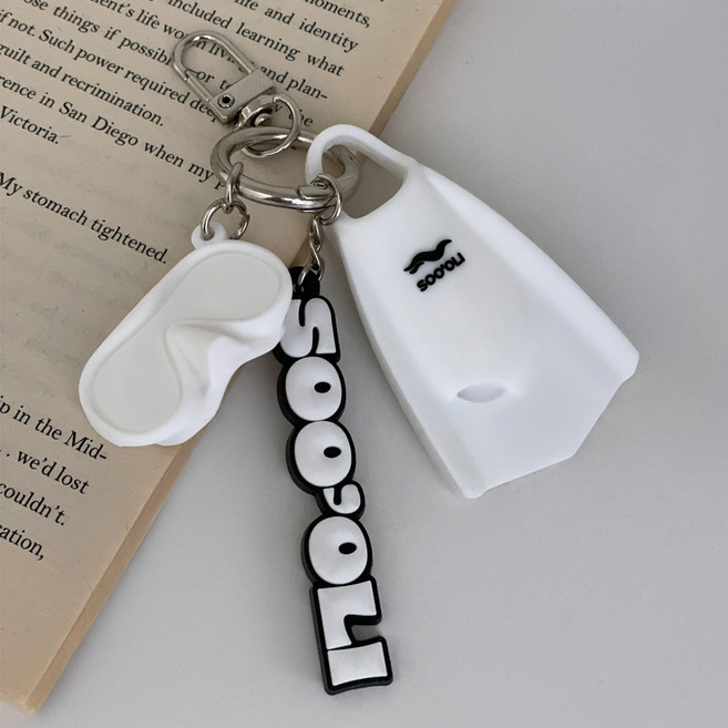 수올리 아쿠아 다이브 키링 수영가방 실리콘 오리발 열쇠고리, 1세트, 화이트