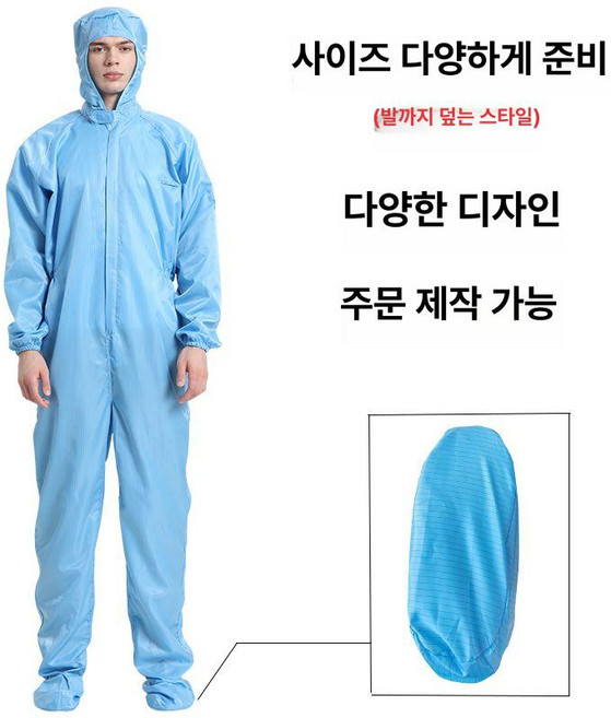 빅사이즈 제전복 방진복 투피스 전신 크린룸, 1개, 블루 스트라이프 [발커버 포함]