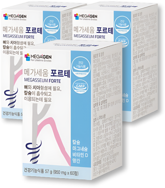 메가세움 포르테 칼슘 마그네슘 멀티 비타민 D 망간 950mg, 3개, 60정