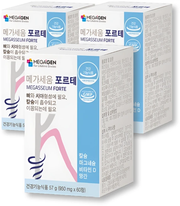 메가세움 포르테 칼슘 마그네슘 멀티 비타민 D 망간 950mg, 3개, 60정 - 쿠팡