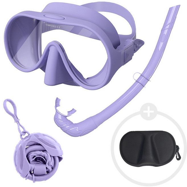 위베런 폴더블 스노쿨링 마스크 프리다이빙 장비 일안식 스노클링 어린이 성인 물안경 세트, 라벤더