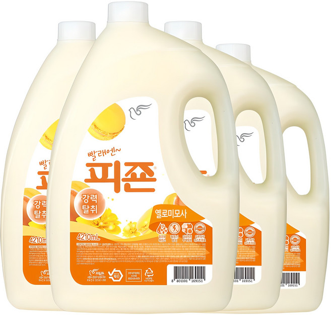 피죤 레귤러 섬유유연제 옐로미모사 본품, 4.21L, 4개