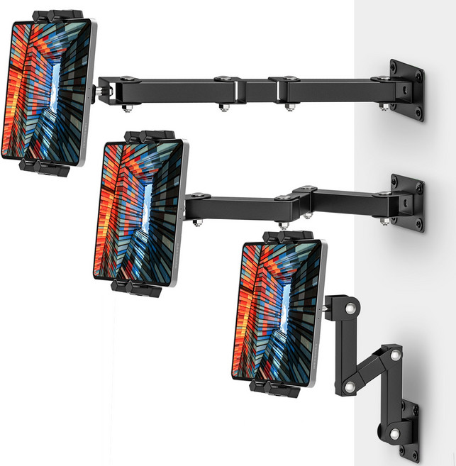 벽걸이 태블릿 스마트폰 거치대 금속암 접이식 신축 드릴설치형 다각도조절 4.7~13.5인치 만능호환 견고안전, 1개, 블랙﻿, ST-152