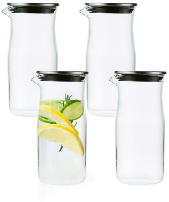 솔레이 스텐뚜껑 내열유리 냉장고 물병 보틀, 4개, 780ml, 투명