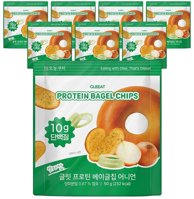 글릿 프로틴 베이글칩 어니언맛 단백질10g 저칼로리, 8개, 50g - 쿠팡