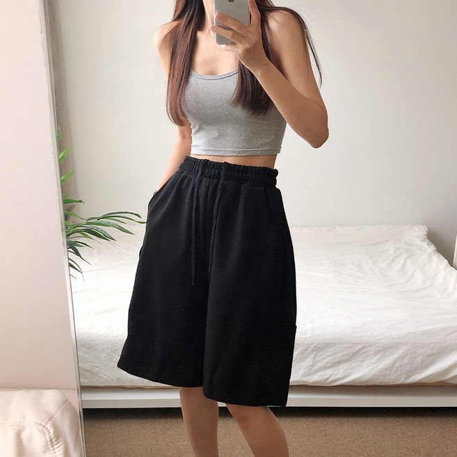 러브앤시티 국내제작 남녀공용 사이드턱 카펜터 반바지 버뮤다 트레이닝 빅사이즈 프리미엄 원단