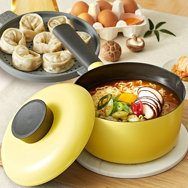 네오플램 인덕션겸용 라면냄비 찜냄비 찜기 편수18cm+실리콘찜판+나눔뚜껑, 1개, 18cm