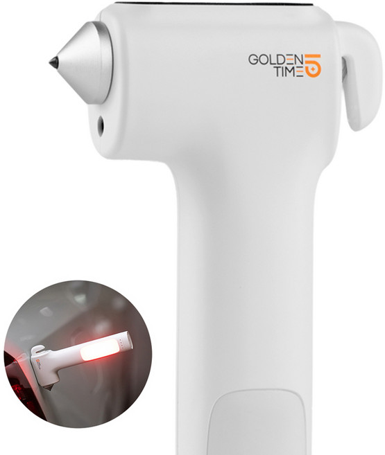 골든타임5 차량용 비상 탈출 망치 전기차망치 4in1 올인원 생존키트, 화이트, 1개