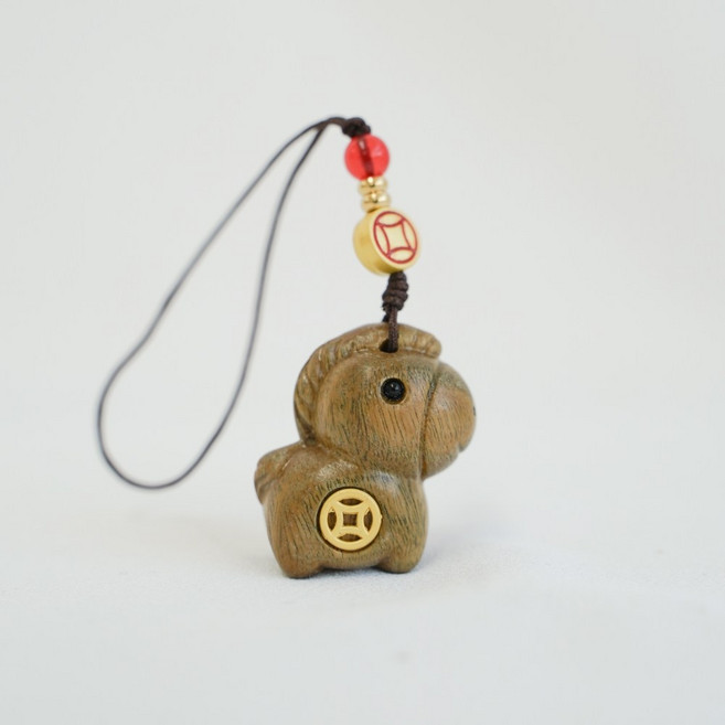 엽전 2026 말띠 말 부적 재물 행운 나무 키링 자동차 열쇠 가방 고리, 1개, 나무색