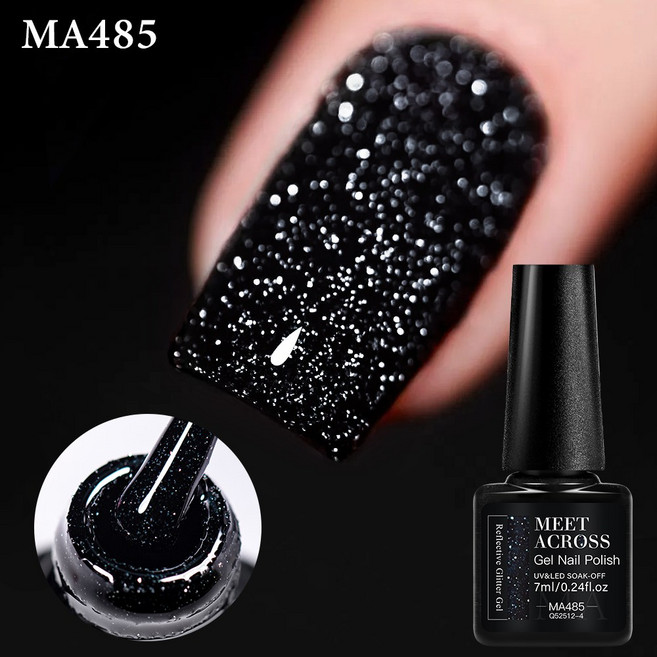 블랙 레드 반사 글리터 젤 네일 폴리쉬 스파클링 브로큰 다이아몬드 젤 세미 퍼머넌트 소크 오프 UV 젤 바니시 네일 용품, 1개, 7ml, 검정, Q52512-4