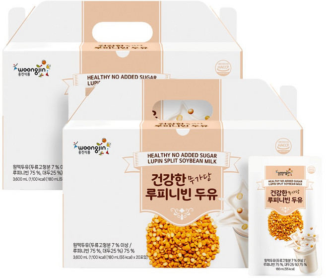 웅진 건강한 무가당 루피니빈 두유 고단백 무첨가 식사대용, 40개, 180ml