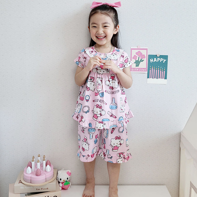 국산 글램 뷰티 헬로 키티 아동 잠옷 여름 여아 어린이 초등 학생 공주 파자마