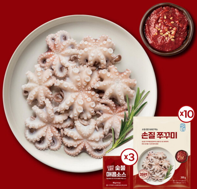 [어찬반상] 자연산 손질 통 쭈꾸미 100마리 + 숯불매콤소스 3봉 (총 3kg), 1세트, 3kg