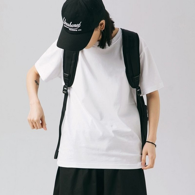 여름 헤비 면 솔리드 반팔 남녀 공용 루즈핏 라운드 반팔 티셔츠 캐주얼 코디 티셔츠 nvduanxiu