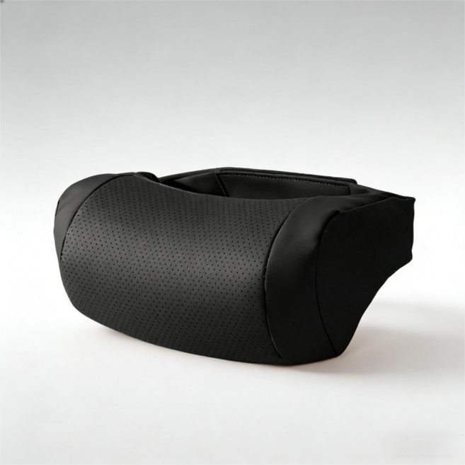 Whh 차량용 가죽 목편한 프리미엄 목쿠션, 2개, 블랙