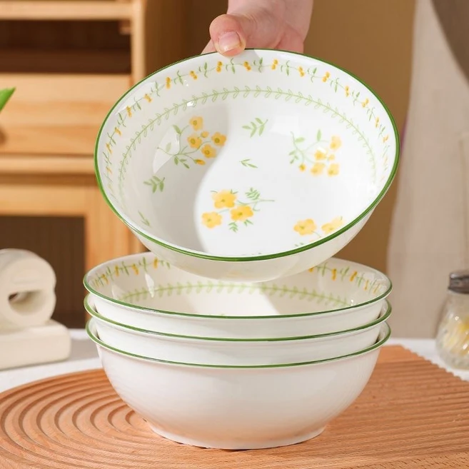 MorningSea 전원풍 가정용 예쁜 꽃무늬 떡국그릇 라면그릇 4인 그릇세트 식기세척기 17.3cm, 그린, 4개 - 쿠팡
