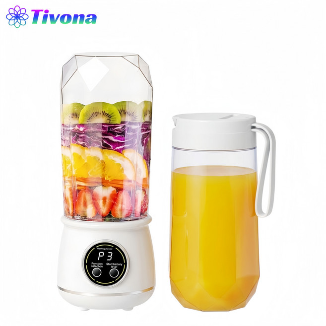Tivona 휴대용소형 무선 믹서기 초고속 다용도 캠핑 가정용믹서기, 화이트