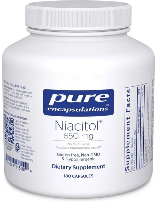 퓨어인캡슐레이션 니아시톨 650mg 니아신 캡슐 Pure Encapsulations Niacitol, 1개, 180정 - 쿠팡