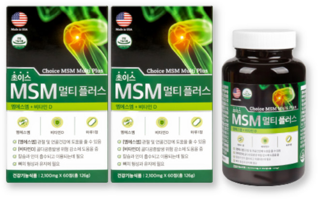 우정약품 초이스엠에스엠msm복합제멀티플러스 60T (2개월분) x2 MSM 비타민D 보스웰리아추출물 초록입홍합분말 글루코사민황산염 상어연골분말, 2개