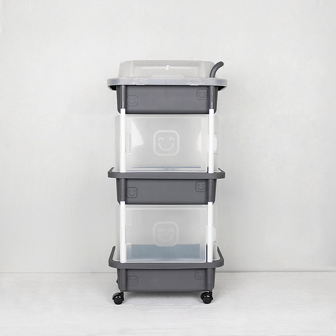 큐브 이동식 수납 정리함, 3단(일반형), 그레이