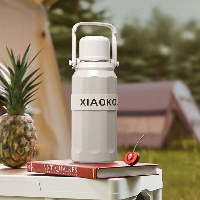 대용량 스포츠 휴대용 텀블러 아웃도어 다용도 손잡이 찻잔을 담그다, 화이트, 1개, 900ml