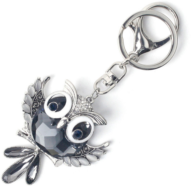 토탈하우스 부엉이 왕눈이 블랙 큐빅 열쇠고리 키링 자동차 키홀더 키체인, 1개