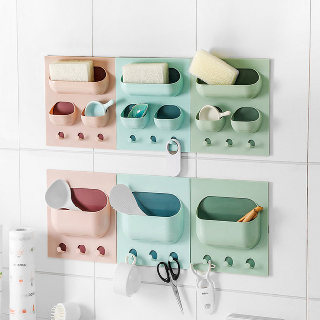 못업이 붙이는 무타공 포켓 선반 3구 1+1, 2개, 3구 그린