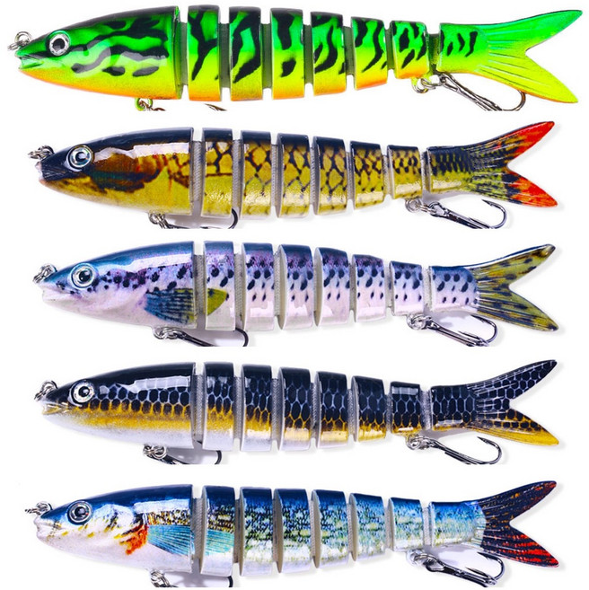 포함 관절형 하드베이트 미노우 루어 5종 세트 3D 어안 싱킹 미노우 인조미끼 민물 바다 겸용 낚시용품 쏘가리 배스 농어용, 5개, 18.5g, 혼합 색상