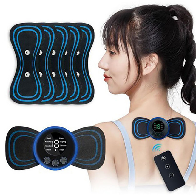 EMS 충전식 저주파 마사지기 리모컨식 8가지 마사지모드 19단계 강도 기본패드 6P 클럭 미니 마사지기 무선 손목안마 찜질기, 블랙