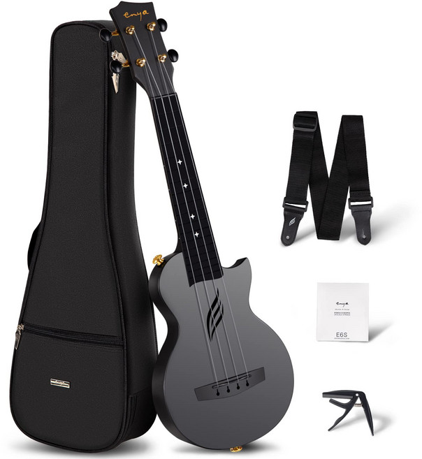 Enya Nova U Mini BK 소프라노우 클레레 엔야우 쿠렐레 초보자 세트(카본 파이버제) 케이스・스트랩・카포와 스페어, 1개
