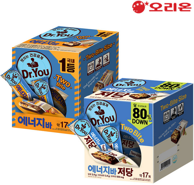 오리온 에너지바 투바이트 17P (468g) + 저당 투바이트 18P (468g), 936g, 1세트