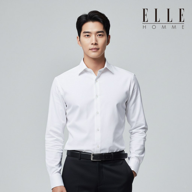 엘르 남성 사계절 링클프리 텐셀 스판 화이트 슬림 긴팔셔츠 88361