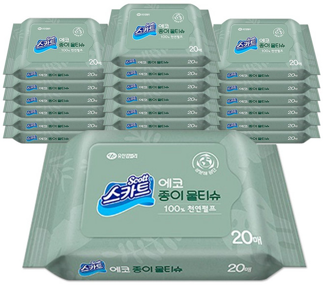 스카트 유한킴벌리 에코 종이 물티슈 휴대형, 20매, 20개